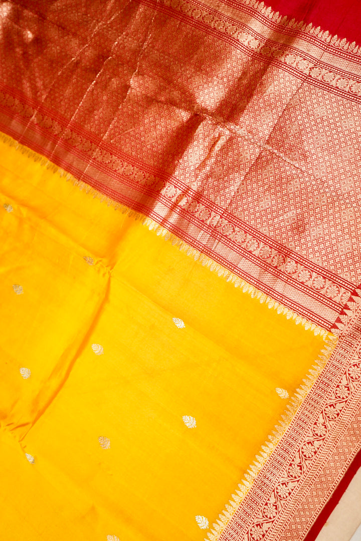 Sonaroopa Yellow Banarasi Pure Katan Silk Butidar Saree with Contrast Border and Pallu View 2