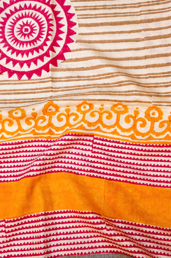 Yellow Dupion Silk Suit Set with White Block Print Dupatta