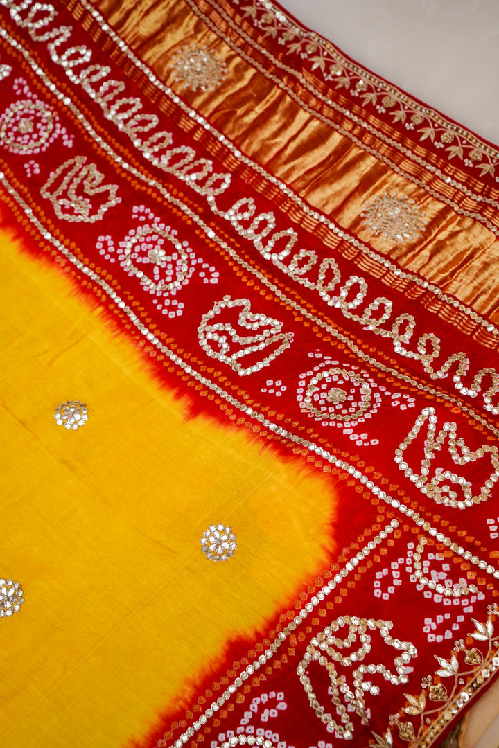 Royal Rang Pomcha Pure Gajji Bandhej Dupatta with Gota Patti View 3