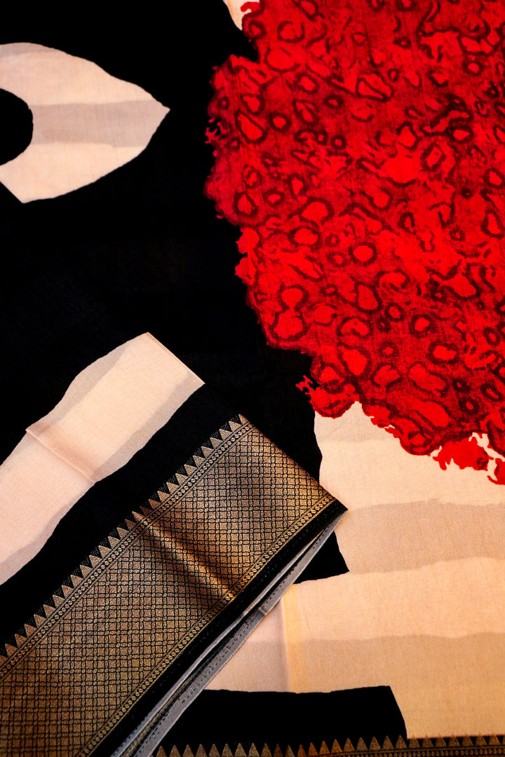 Midnight Majesty Black Designer Banarasi Crepe Silk Printed Saree