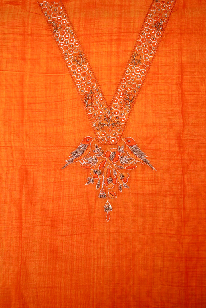 Mustard Chanderi Silk Suit with Zardozi Embroidery and Leheriya Gotta Dupatta