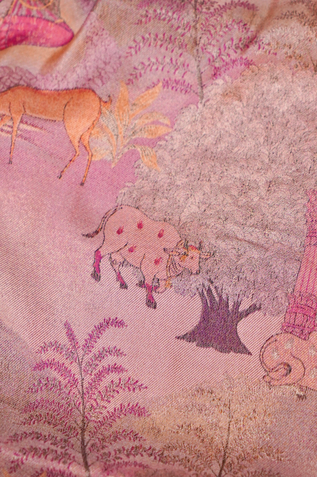Authentic Pink Banarasi Pure Katan Silk Tanchoi Saree with Handcrafted Figure Patterns