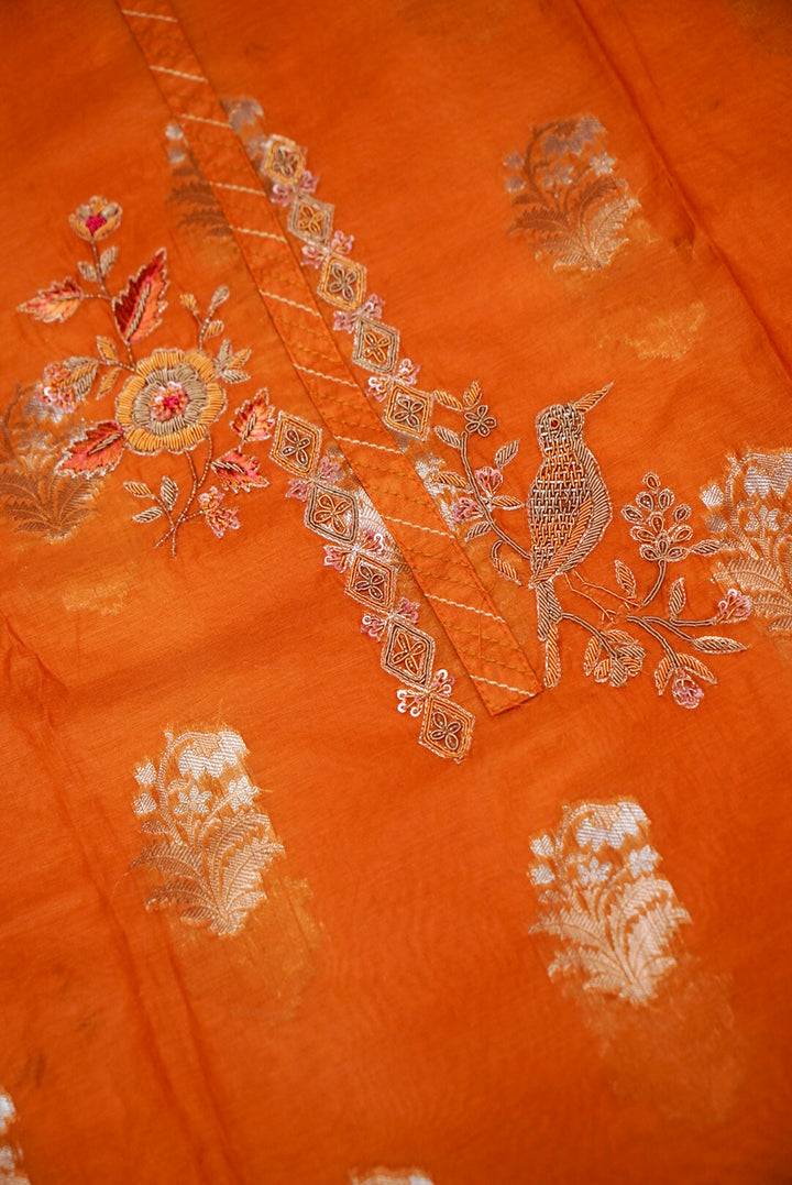 Mustard Pure Mul Silk Haldi Suit with Zardozi Neckline and Pitta Zari Dupatta