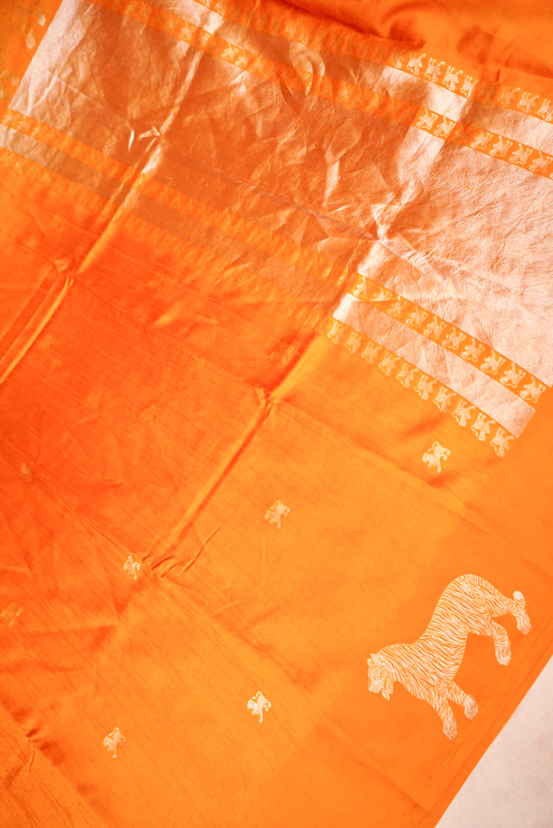 Yellow Banarasi Pure Katan Silk Saree with Zari Tiger Motif