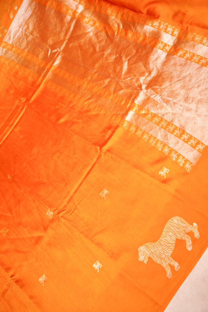 Yellow Banarasi Pure Katan Silk Saree with Zari Tiger Motif