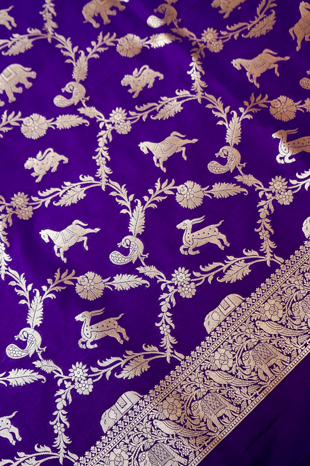 Banarasi Violet Katan Silk Shikargah Unstitched Suit Set View 4