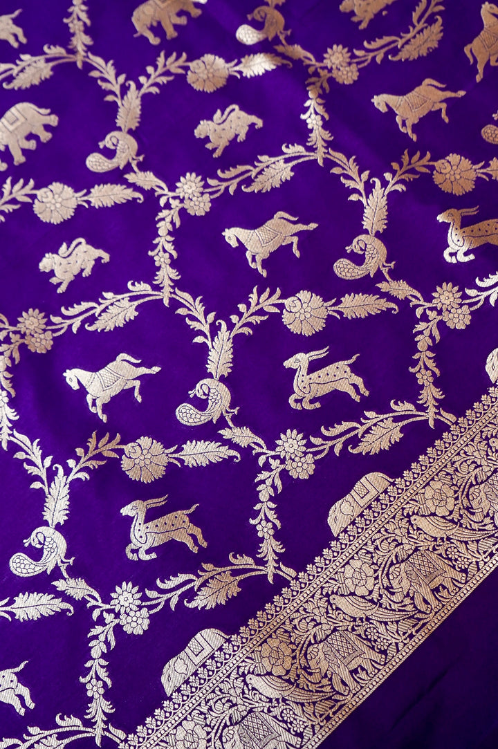 Banarasi Violet Katan Silk Shikargah Unstitched Suit Set View 4