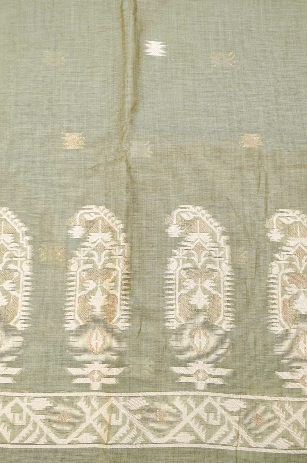 Elegant Sage Green Traditional Banarasi Cotton Silk Suit Set