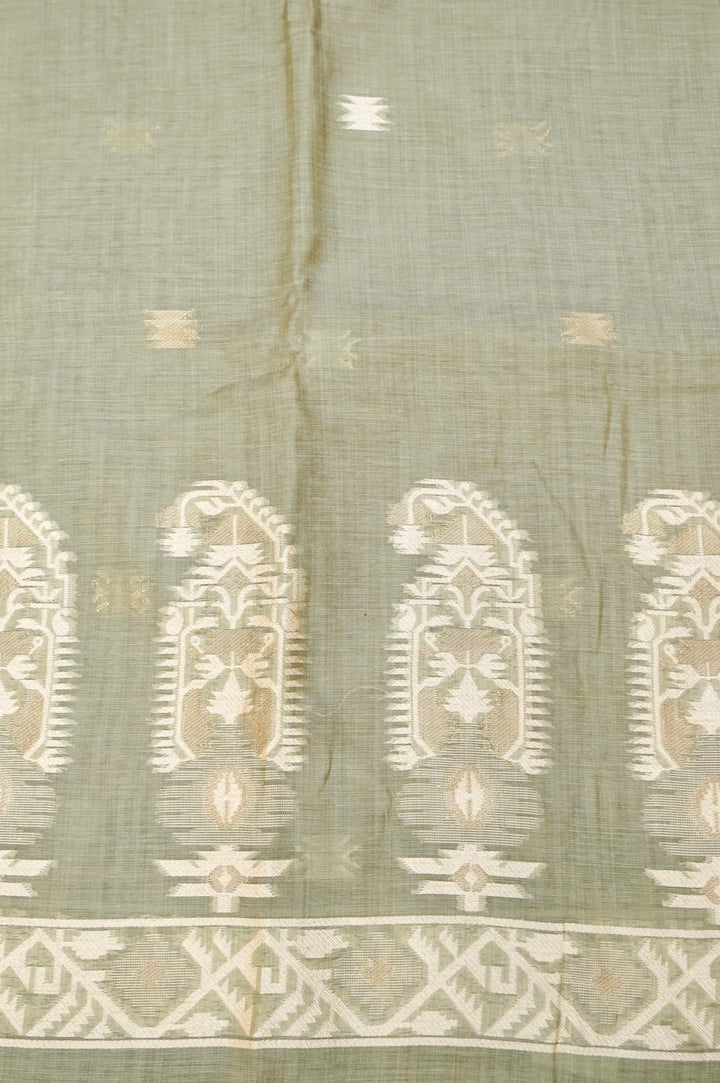 Elegant Sage Green Traditional Banarasi Cotton Silk Suit Set