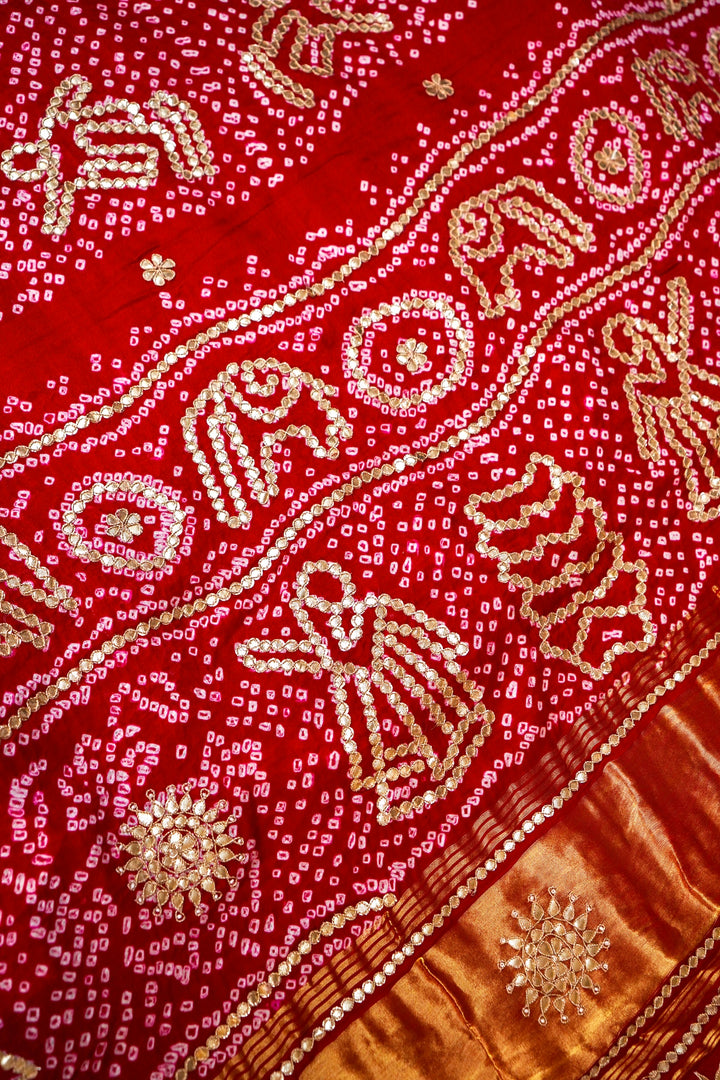Bandhej Gulnaar Bridal Pure Gajji Silk Dupatta with Gota Patti View 6