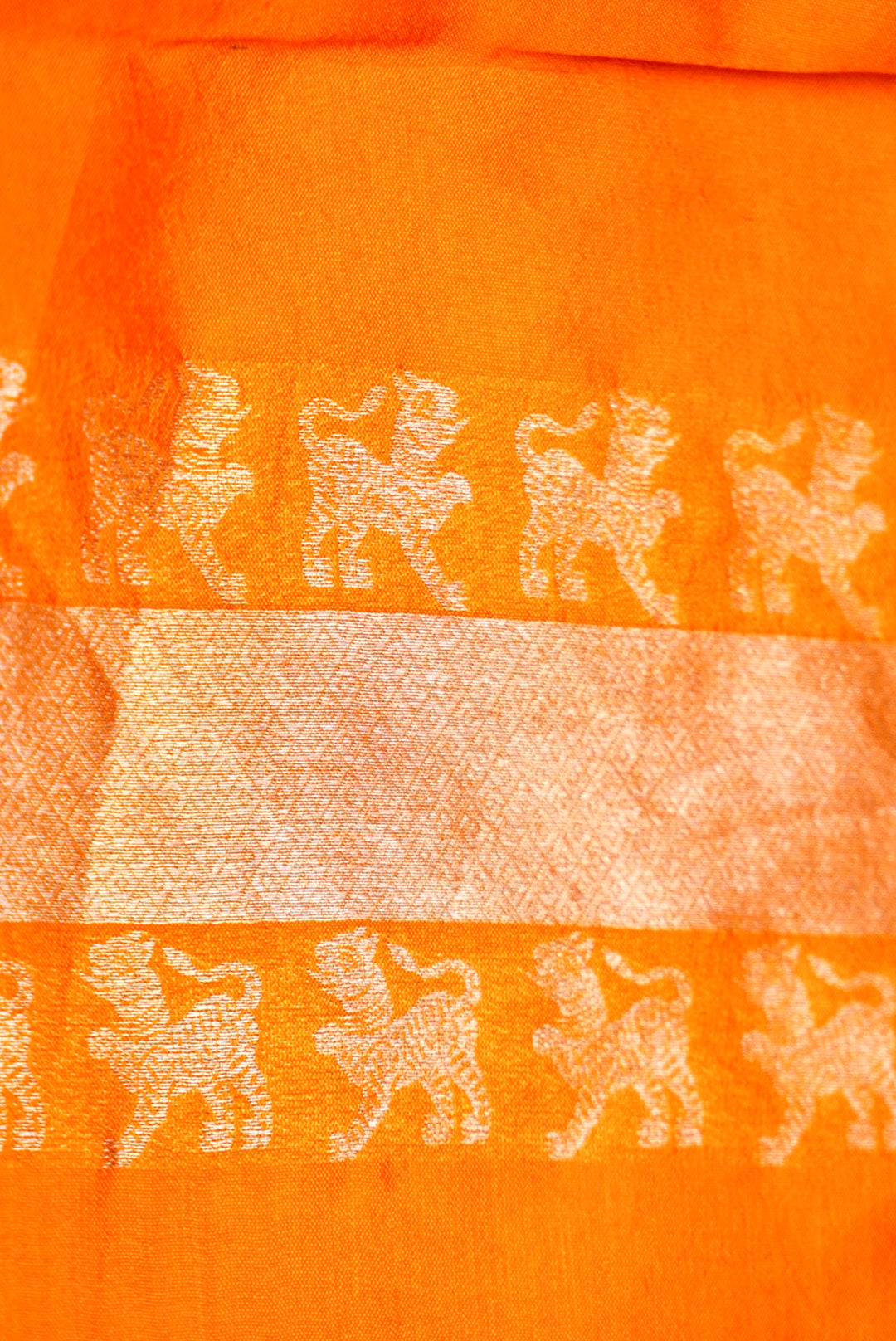 Yellow Banarasi Pure Katan Silk Saree with Zari Tiger Motif