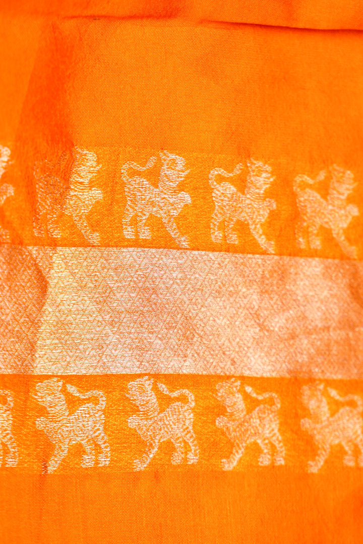 Yellow Banarasi Pure Katan Silk Saree with Zari Tiger Motif