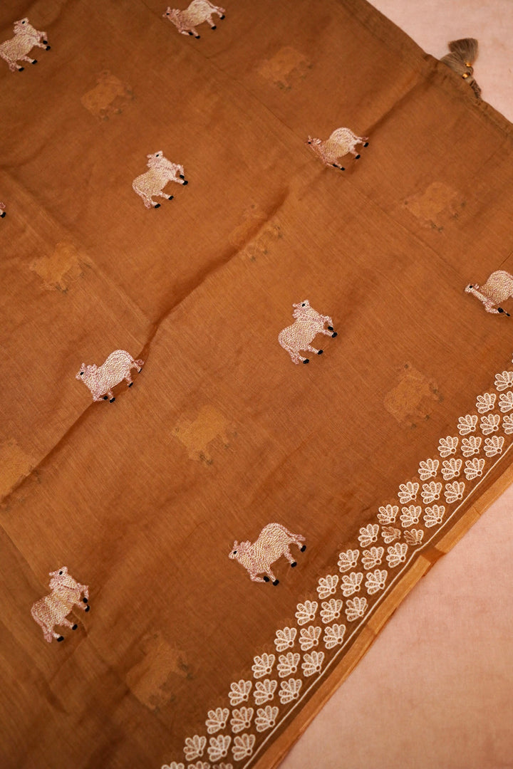 Mustard Pure Chanderi Silk Pichwai Suit Set