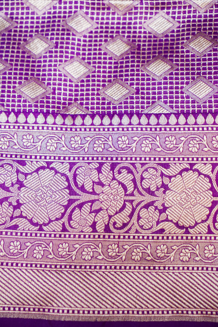 Purple Handwoven Banarasi Pure Katan Silk Brocade Meenakari Jaal Saree