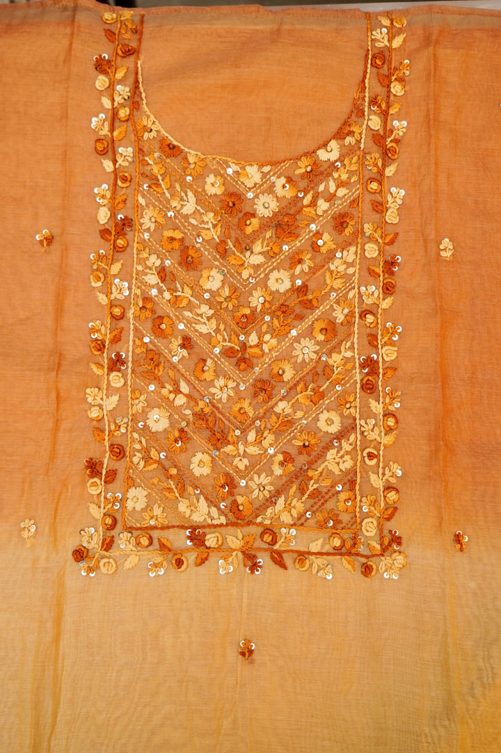 Dual Shaded Pure Mul Chanderi Unstitched Suit with Ombre Kurta
