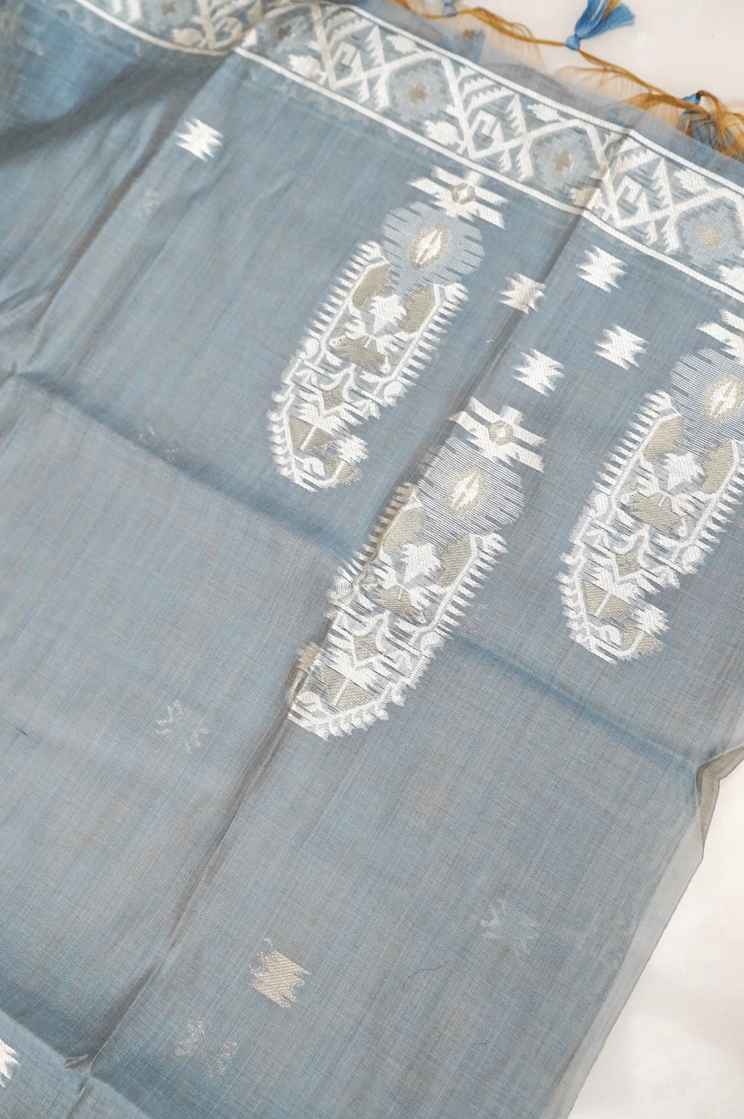 Graceful Sage Blue Traditional Banarasi Cotton Silk Suit Set
