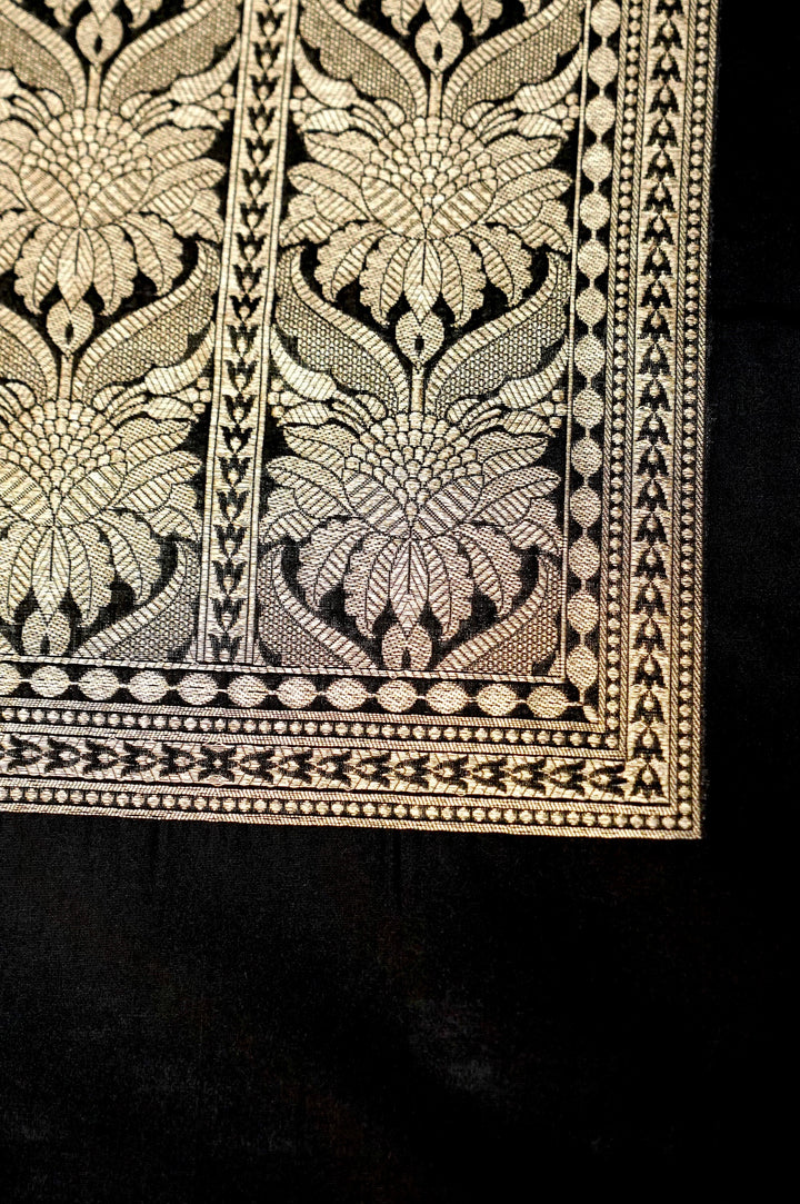 Royal Black Banarasi Silk Unstitched Suit Set