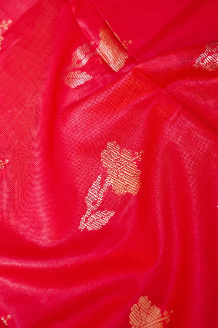 Unstitched Beige Gold Pure Chanderi Silk Suit with Pink Contrast Dupatta