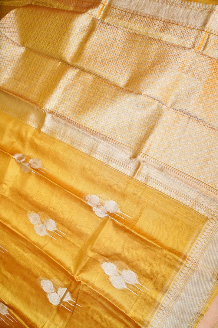 Golden Tissue Silk Saree with Silver Zari Weave