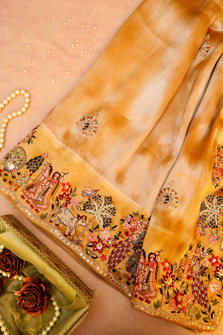 Sunehri Adaa – Designer Golden Tissue Silk Saree