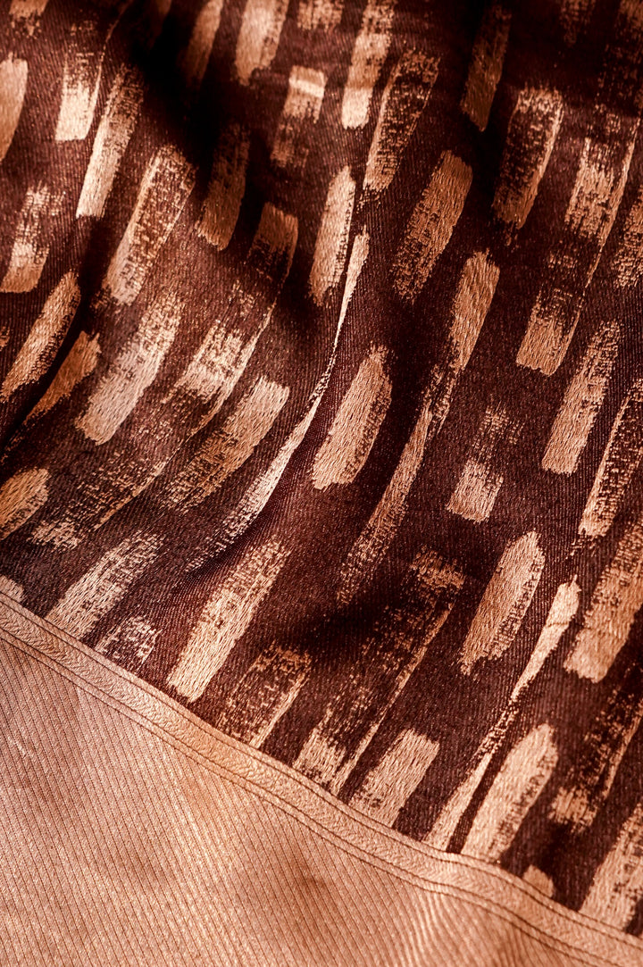 Bronzed Opulence – Dark Brown Banarasi Silk Organza Brocade Saree