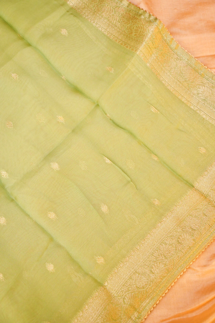 Pista Green Banarasi Brocade Soft Silk Unstitched Suit Set with Hand Zardozi Embroidery Work