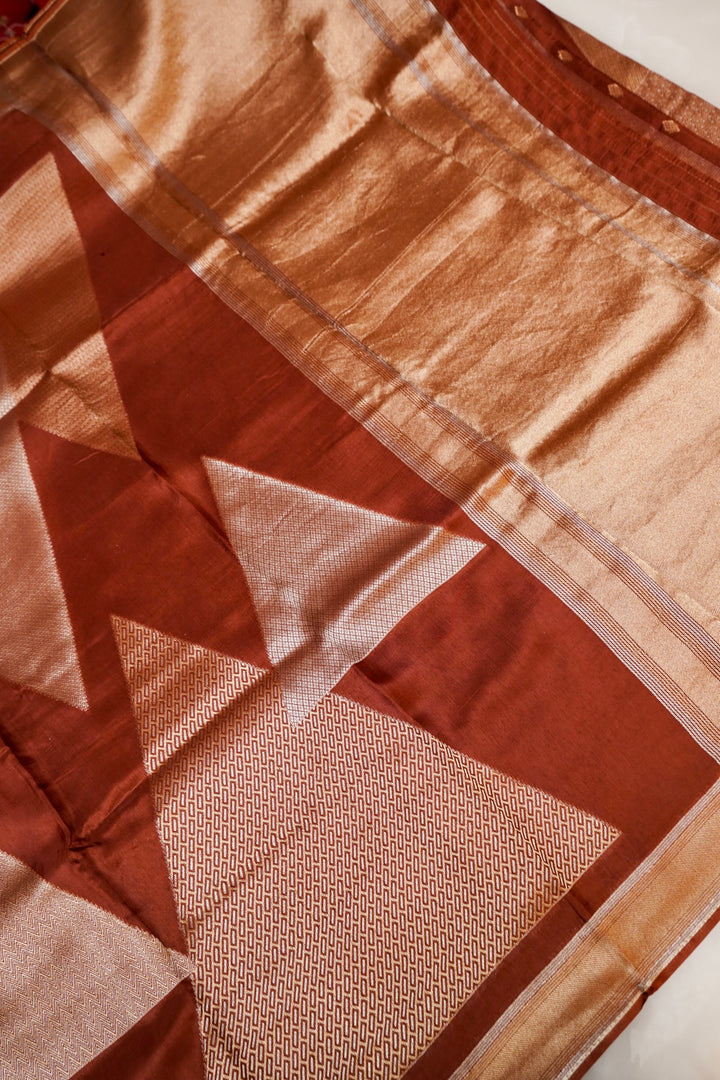 Brown Contemporary Banarasi Silk Saree with Sona Rupa Zari Weave