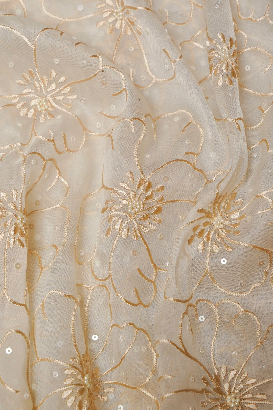 White Organza Tissue Saree with Resham & Pearl Embroidery with Tissue Blouse