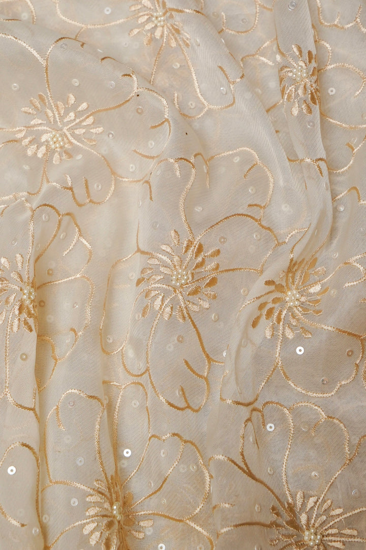 White Organza Tissue Saree with Resham & Pearl Embroidery with Tissue Blouse