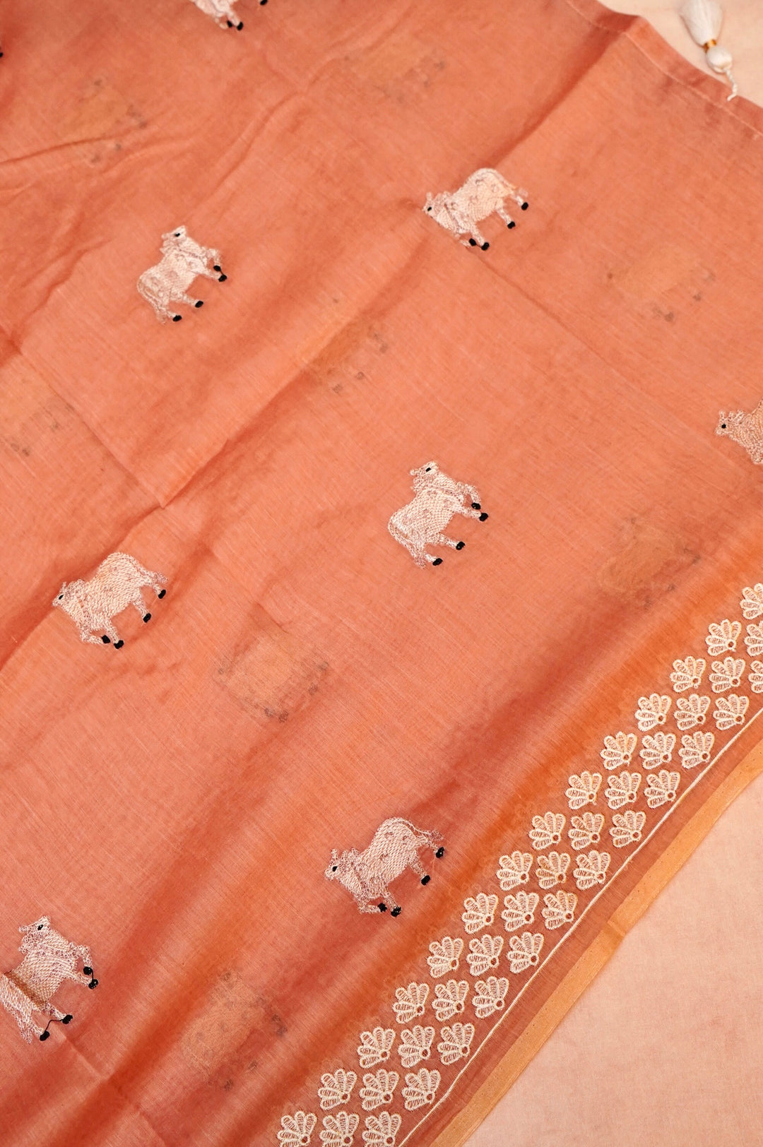 Peach Pure Chanderi Silk Suit Set with Pichwai Thread Embroidery