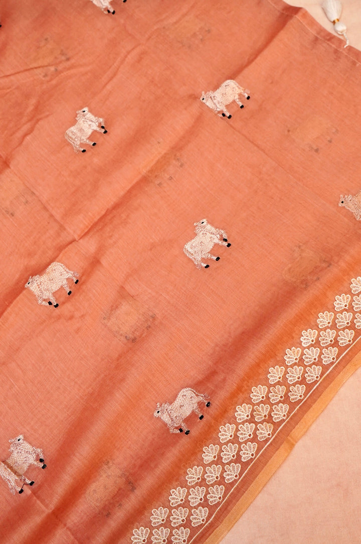 Peach Pure Chanderi Silk Suit Set with Pichwai Thread Embroidery
