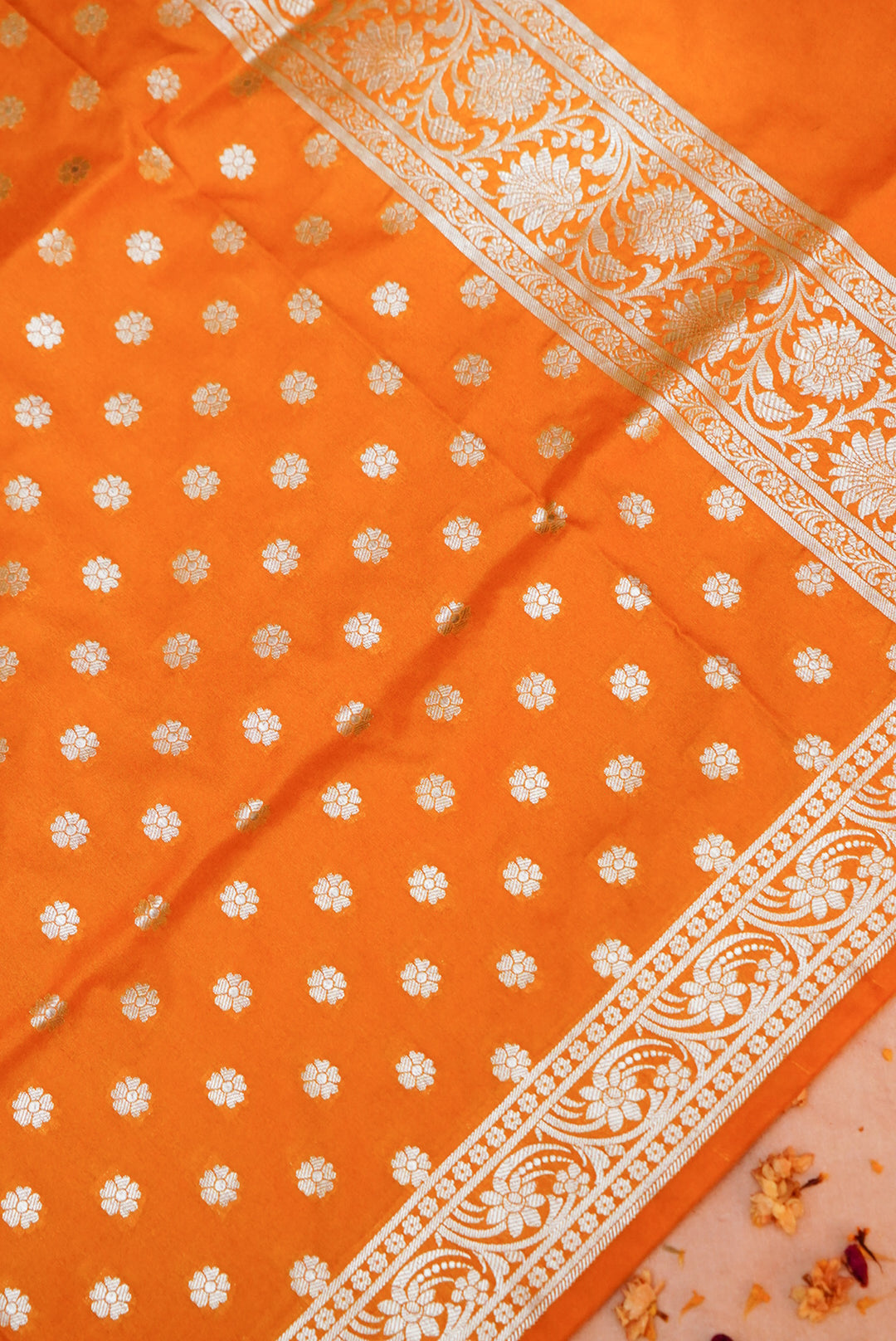 Orange Banarasi Silk Suit with Handcrafted Dupatta for Haldi Ceremony
