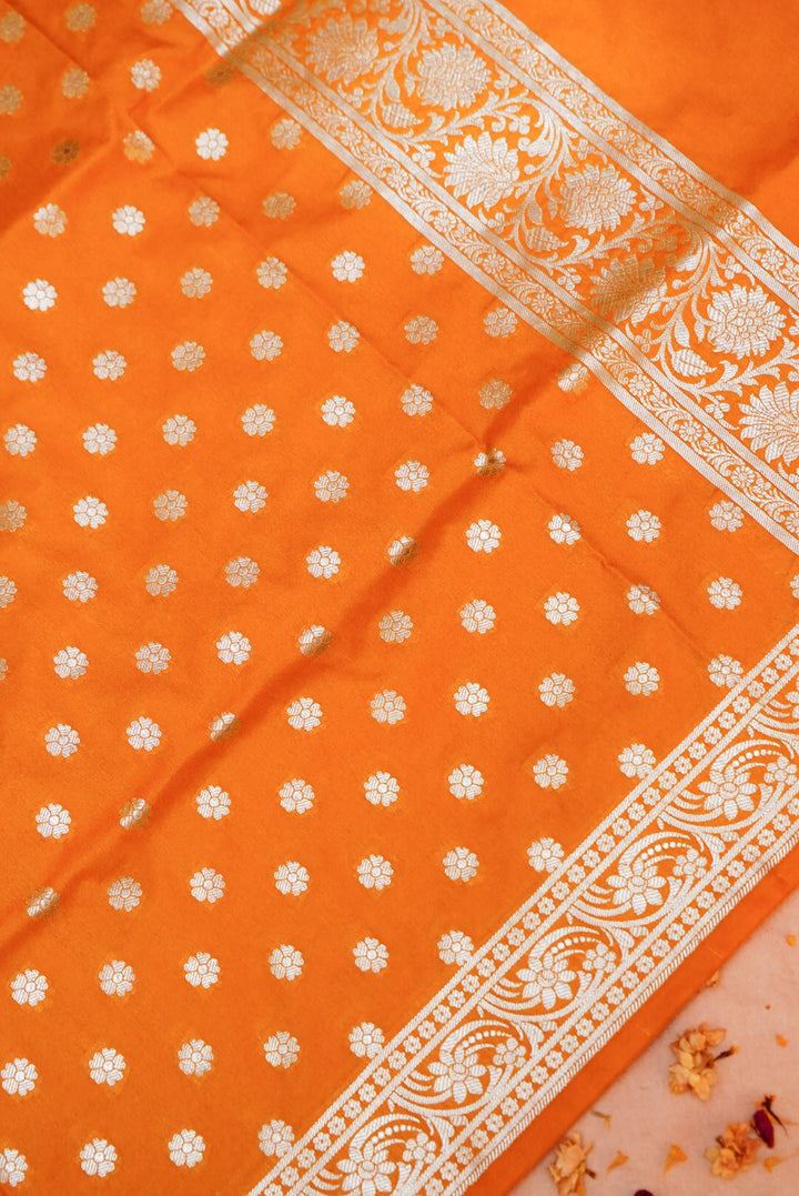Orange Banarasi Silk Suit with Handcrafted Dupatta for Haldi Ceremony