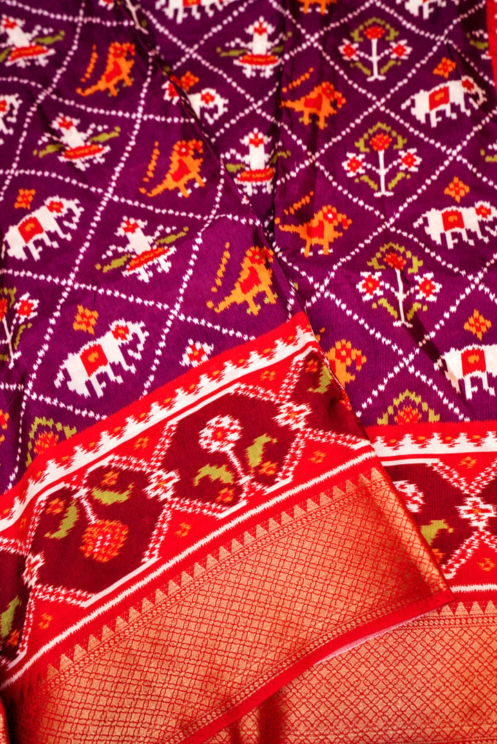 Purple Patola Silk Saree with Zari Weave Contrast Border