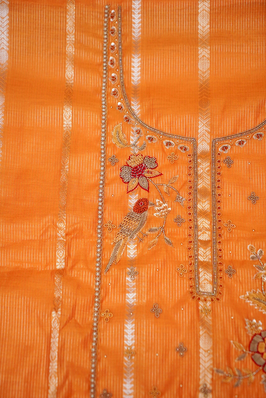Orange Pure Banarasi Chanderi Silk Haldi Suit with Zardozi Embroidery