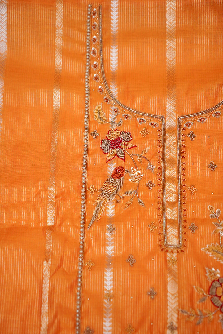 Orange Pure Banarasi Chanderi Silk Haldi Suit with Zardozi Embroidery