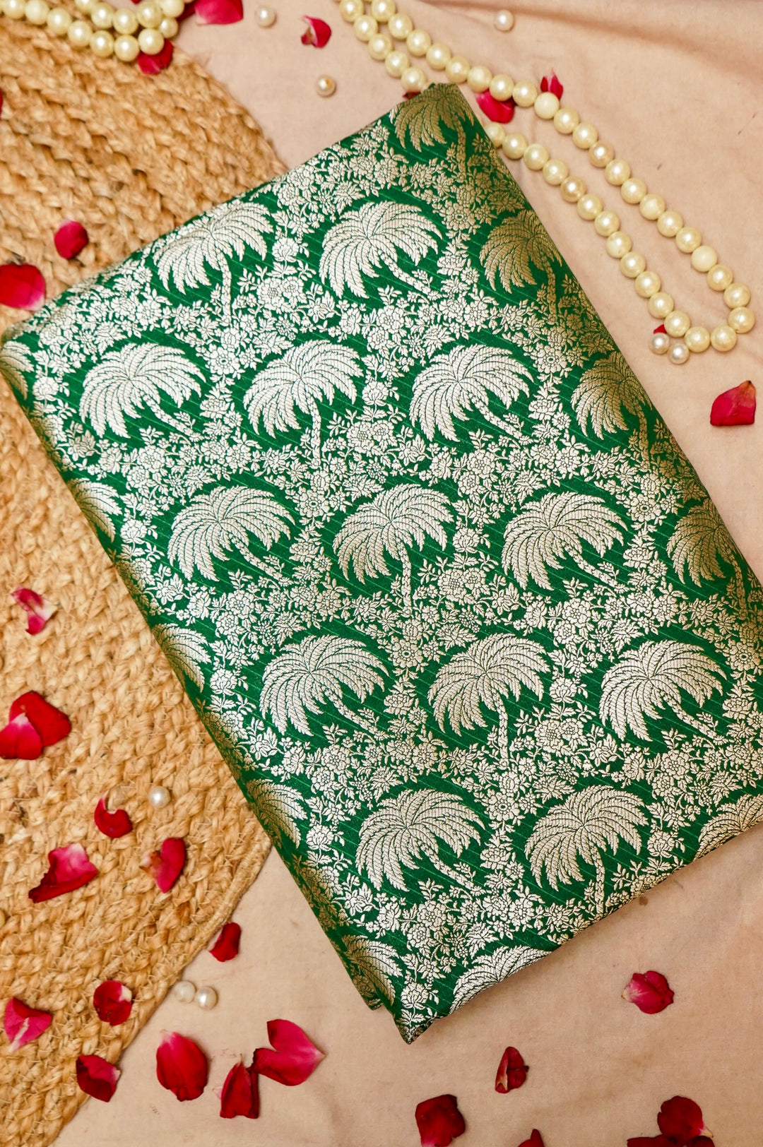 Green Raw Mango Brocade Silk Unstitched Suit Set View 1
