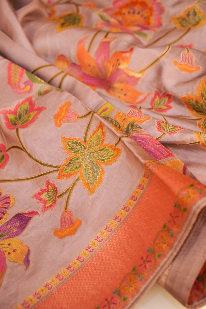 Mauve Crepe Silk Saree with Meenakari Floral Border &amp; Contrast Pallu
