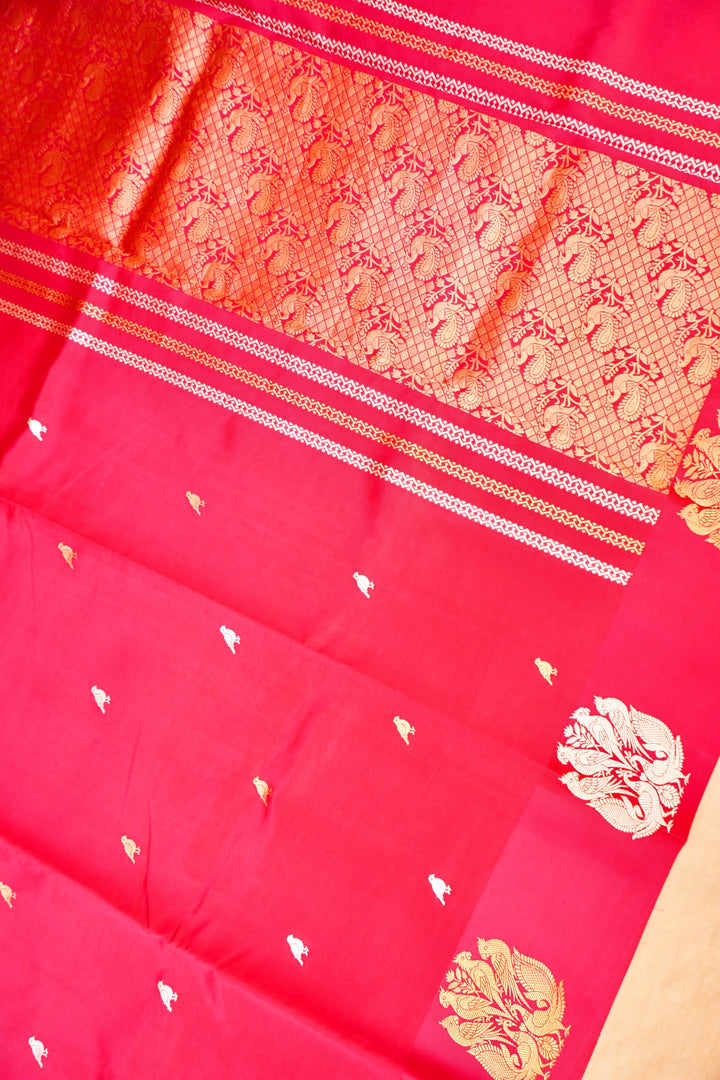 Handwoven Bridal Banarasi Pink Pure Katan Silk Birds Motif Saree