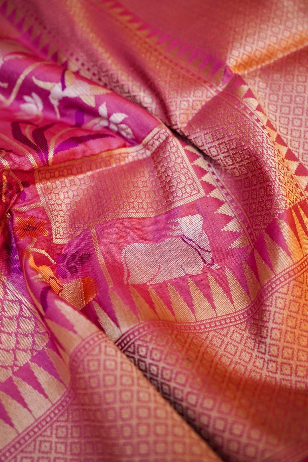 Pastel Pink Banarasi Pure Katan Silk Saree with Meenakari Jaal, Bird & Animal Motifs