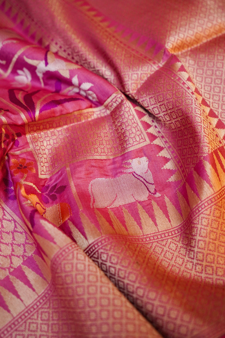 Pastel Pink Banarasi Pure Katan Silk Saree with Meenakari Jaal, Bird & Animal Motifs