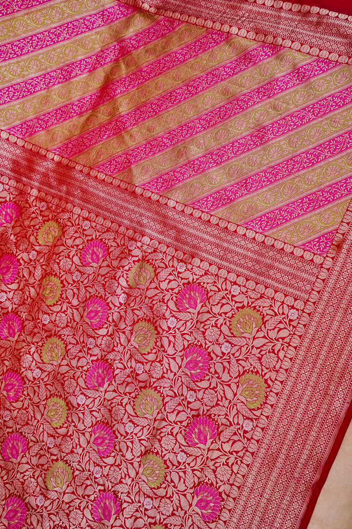Timeless Red Brocade Meenakari Katan Silk Bridal Saree Handwoven Heritage Elegance