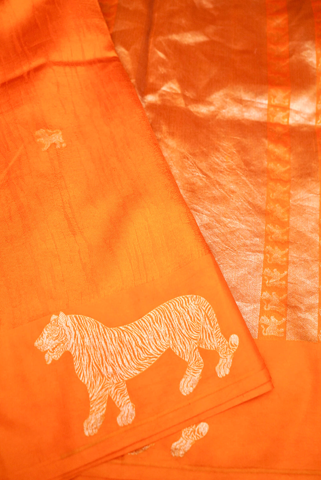 Yellow Banarasi Pure Katan Silk Saree with Zari Tiger Motif