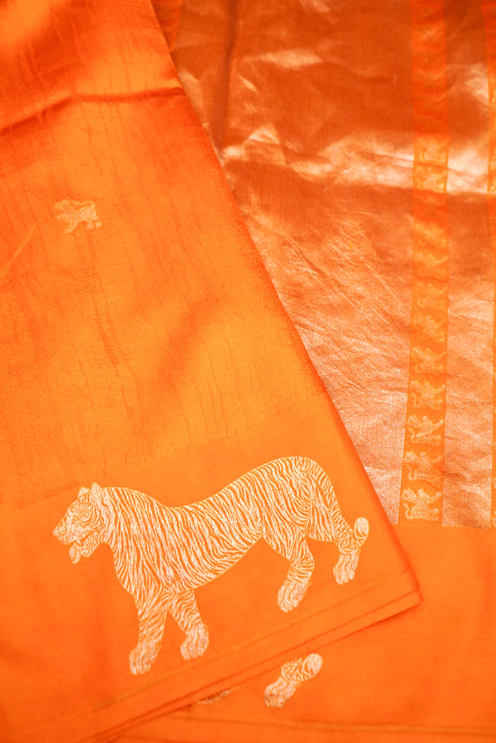 Yellow Banarasi Pure Katan Silk Saree with Zari Tiger Motif