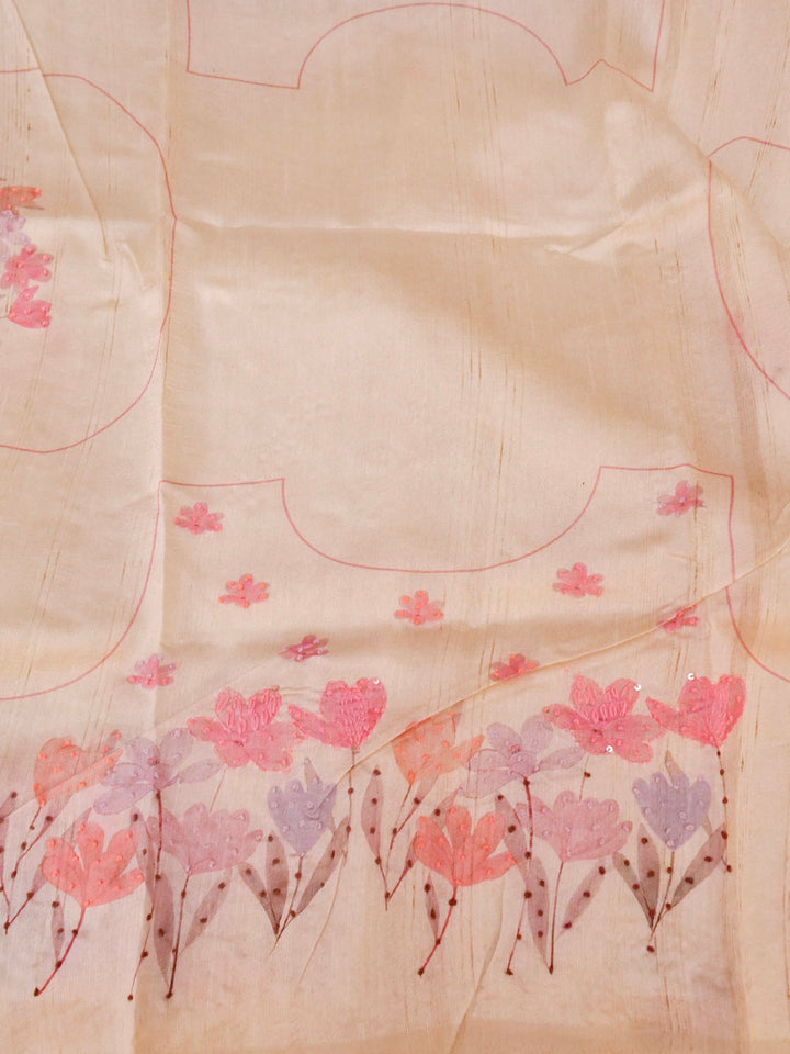 Off White Ghicha Silk Saree with Hand Kantha Embroidery View 3