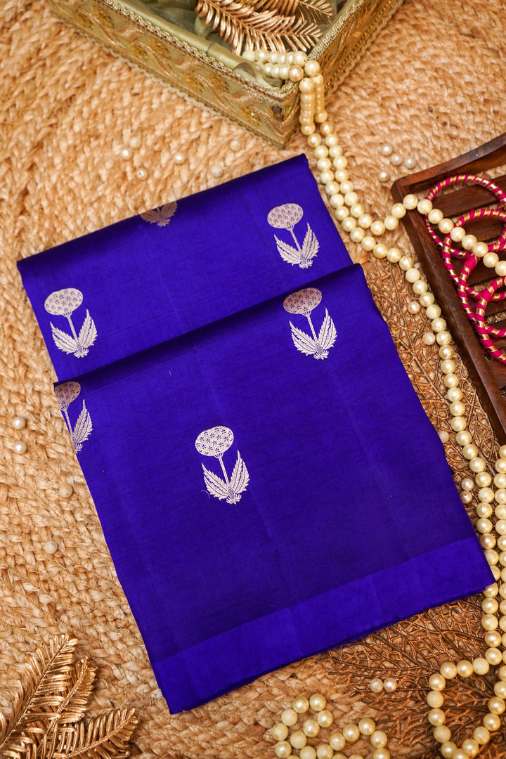 Indigo Blue Pure Katan Silk Handloom Saree with Zari Woven Boota