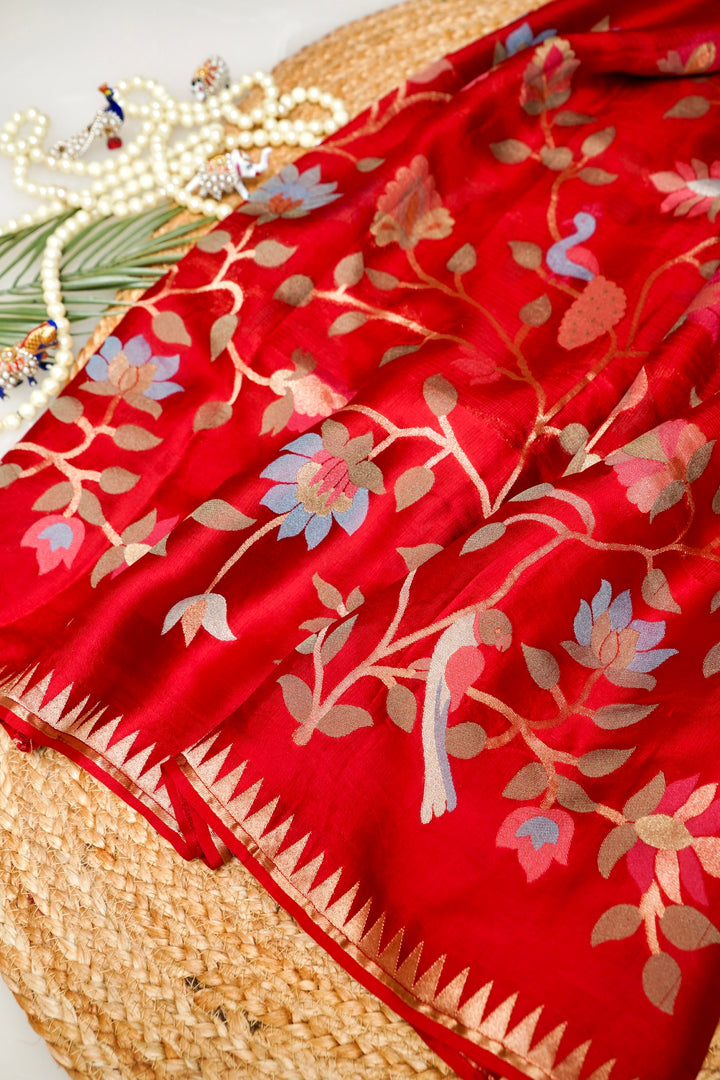 Bridal Red Pure Banarasi Kota Silk Saree with Silk Weaving Border