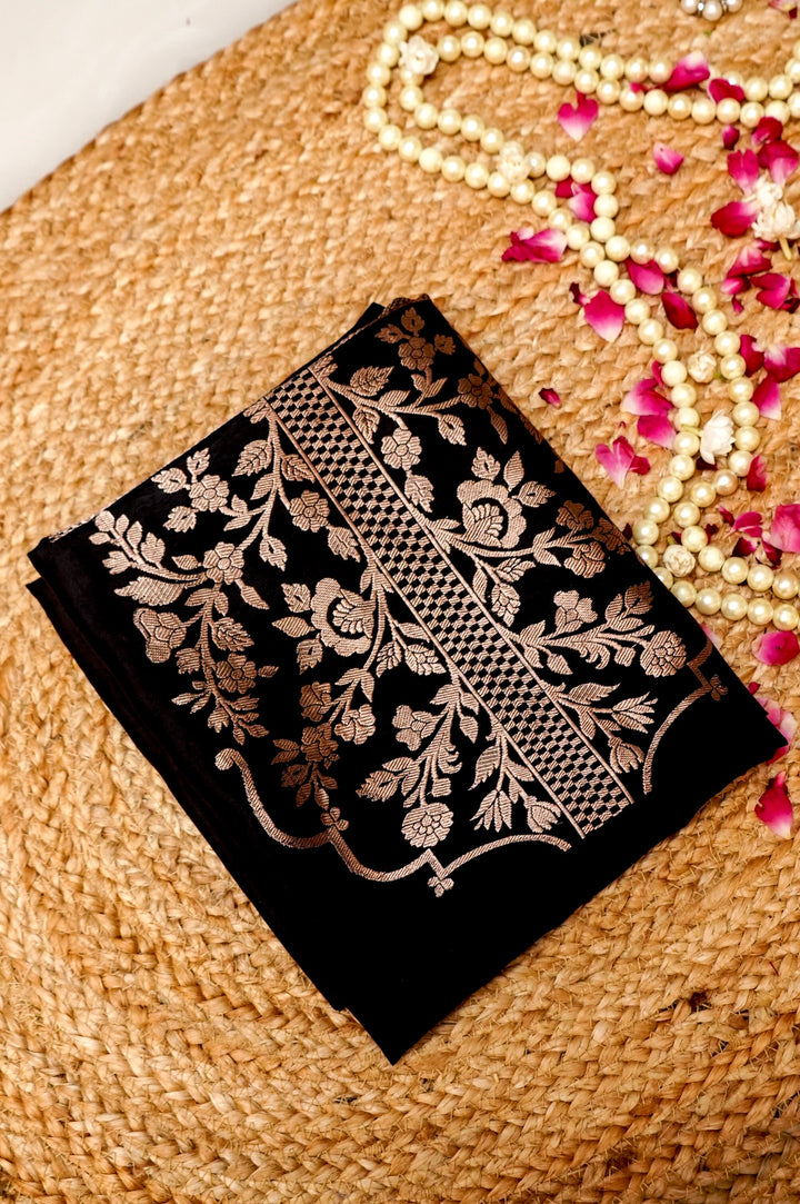 Pure Katan Silk Co-Ord Set Fabric – Regal Floral Arch Jaal | Gold Zari &amp; Thread Weaving
