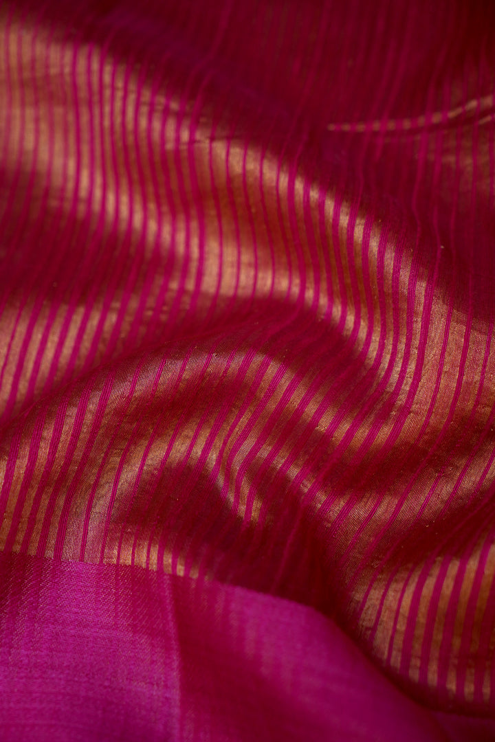 Bold Magenta Pink Raw Silk Tissue Saree with Zari Stripe Weave