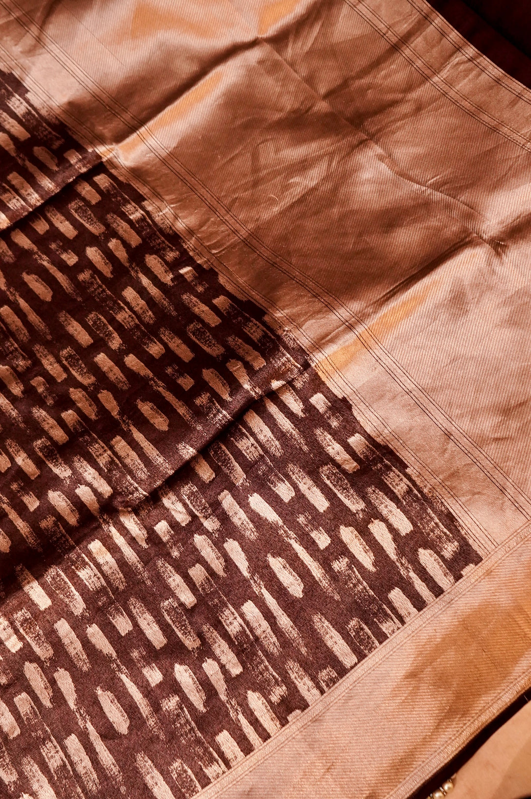 Bronzed Opulence – Dark Brown Banarasi Silk Organza Brocade Saree